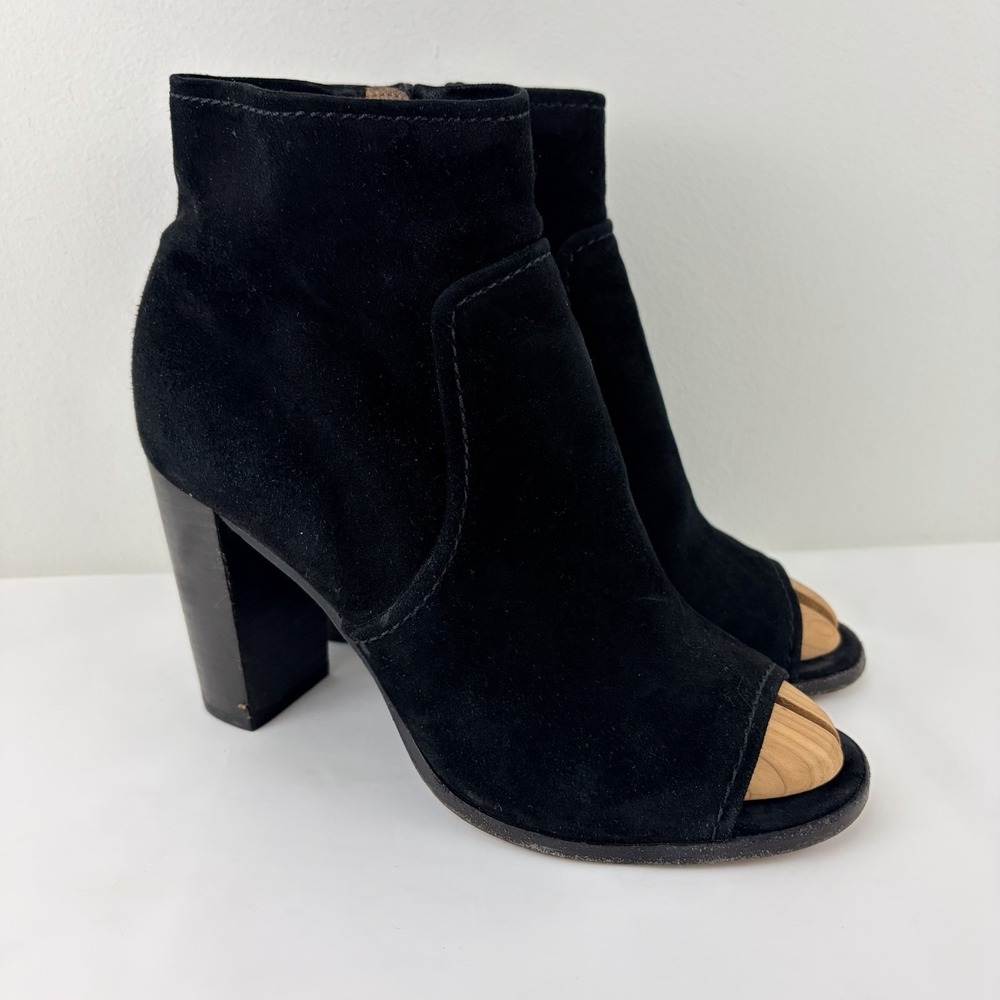 Frye‎ Women's Black Suede Peep Toe Ankle Booties Size 8M Block Heel Chic